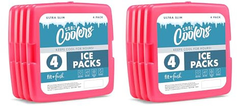 Fit & Fresh Cool Coolers, Reusable Slim Ice Packs, 8 Pack, Pink