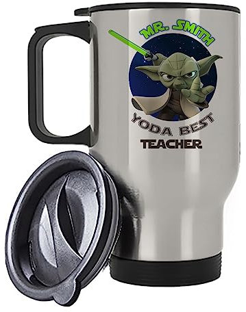 Getagift Personalised Best Teacher, Teachers Gift, Teacher Appreciation Gift, Silver, White Insulated 14oz Travel Mug, Tea, Coffee Mug. (Silver)