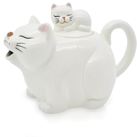 Teiera di porcellana a forma di gatto, teiera bianca piccola teiera in ceramica per il tè, 600ml Teiere carino per Halloween Natale regalo Teiere Accessori decorativi da cucina