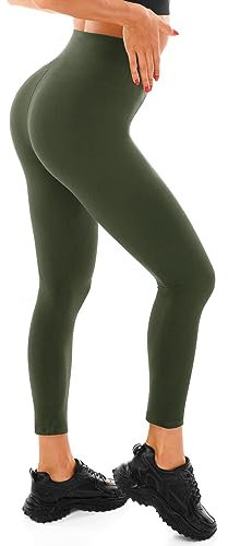 Walifrey Leggings Damen, High Waist Leggings für Damen Opak Armeegrün Leggings für Sport Gym Yoga SM