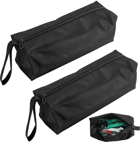 Set di 2 Borsa Porta Attrezzi, Piccola e Portatile, in Poliestere 600D, Multifunzionale con Cerniera per Giardinaggio, Lavoro Esterno e Riporre Oggetti d'Arte (Colori Assortiti) (nero)