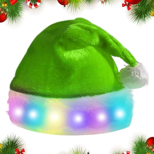 LED Weihnachtsmann Mütze:Plüsch Leuchtende Weihnachten Nikolausmütze Plüsch Weihnachtsmann Hut Xmas Hut Urlaub für Erwachsene Unisex Kuschelig Weich Weihnachtsmann Hüte Rote Nikolausmützen für