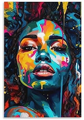 FireDeer Schwarze Wandkunst, abstrakte afroamerikanische Frau, Poster, Afro-Mädchen, Leinwand, Gemälde, moderne ästhetische Bilder für Wohnzimmer-Dekor (01 expressionistisch, 40,6 x 61 cm - ungerahmt)