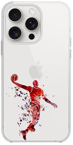 Blingy's Schutzhülle für iPhone 15 Pro, cooler künstlerischer Basketball-Stil, lustiges Sport-Design, transparent, weiches TPU, transparent, 15,5 cm (6,1 Zoll), Basketball Dunk)