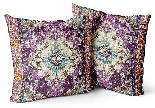 Snylcce 2er Set Boho Kissenbezüge Dekokissen 45 x 45 Samt Soft Kissenbezug Böhmischer Retro Ethno Dekorative Kissenhülle Zierkissenbezüge für Sofa Schlafzimmer Wohnzimmer Zuhause Dekoration Lila
