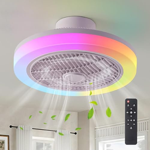 IZOWE Ventilador de Techo Con Luz, RGB Colores Ventiladors Techo Sin Aspas Silencioso Moderno Regulable Ventiladores de Techo, 45cm 3 Velocidades Led Tiempo Lampara Ventilador Techo Dormitorio