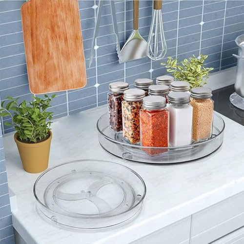 Fiambrera Drehteller Kühlschrank Organizer Lazy Susan 23,5cm+27cm, Küchen Gewürzregal Gewürz Organizer, Drehbares Organizer für Schrank Unterschrank Waschbecken Schminktisch (Transparent)