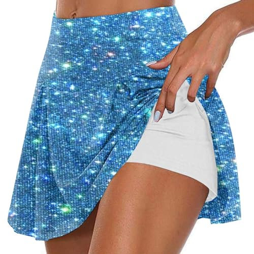 Pailletten Rock Damen Kleidung Glitzer Rock Damen Tellerrock Rock Mit Hose Drunter Tüllrock Orange Pailletten Rock Tennisrock Damen Tüllrock Grün Damen Mini Skirt Pinker Tüllrock Damen(2-Blue,M)