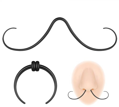 ZS 16G 14G Anelli Per Septum Baffi, Acciaio Inossidabile Bufalo Anelli Per Setto Nasale a Ferro Di Cavallo, Gioielli Per Piercing Con Gancio Per Baffi Septum (16g,nero)