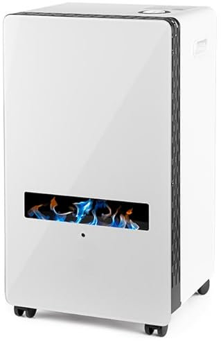 Suinga Estufa con Tecnología llama azul 3800W, frontal de cristal templado, apta para Gas butano y/o propano [Clase energética A], blanco