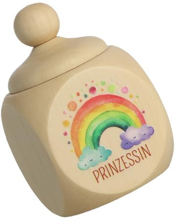 Spruchreif | Milchzahndose aus Holz mit Deckel und UV-Druck | Zahndose für Milchzähne | kleines Geschenk | Zahnfee | Prinzessin | Regenbogen