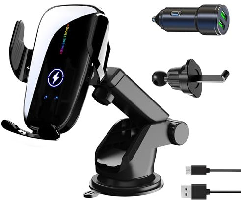 Sugbekyliy 4-in-1 car Wireless Charger(Wireless Charging, Suction Cup Holder, air Vent Clip, and Charging Cigarette Lighter).15W Fast Charging,Suitable for iPhone 15/14/13/12/ 11Pro Max Xs, etc.