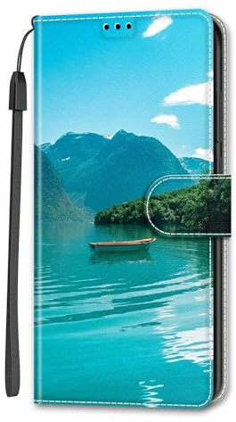 Rnrieyta Miagon Full Body Flip PU Leder Schutzhülle für Oppo A78 4G,Bunt Muster Hülle Brieftasche Case Cover Ständer mit Kartenfächer,See Boot