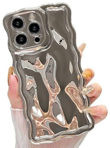 ZTOFERA Wavy Case for iPhone 14 Pro Max (6.7-Inch), Cute Wave Frame Shiny 3D Ripple Electroplating Design Protective Phone Case Soft TPU Bumper Shockproof Cover for Girls Women, Silver