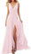 SAYNO Robe de demoiselle d'honneur à col en V avec fente en mousseline de soie Robe de bal Robe de soirée Rose pâle Taille 36