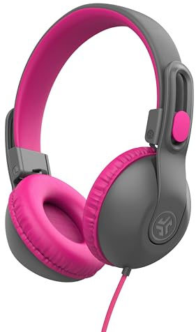 JLab JBuddies Studio 2 On-Ear Kids Wired Headphones, Grey/Pink, Toddler Headphones, Kid Safe, Studio Volume Safe, Volume Limiter, Folding, Adjustable, Noise Isolation, with Mic