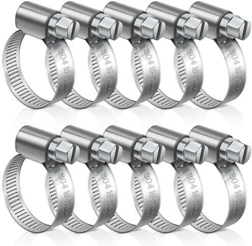 JatilEr 16-27mm Stainless Steel Clips, 10 Pcs Adjustable Clamps for Securing Hoses or Pipes, Vent, Drain, Exhaust, Water Pipe