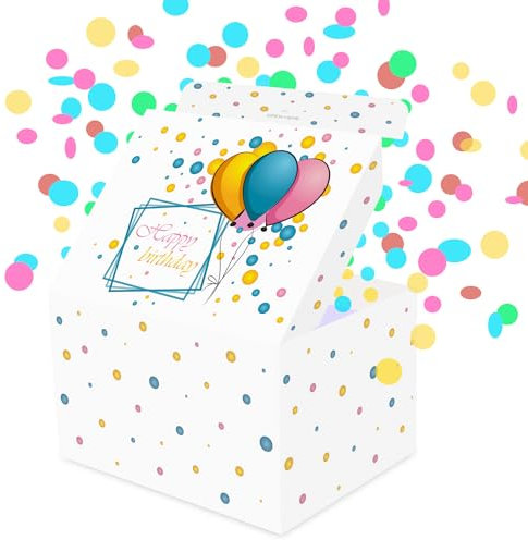 FETTIPOP Geschenkbox DIY, Geschenkkartons Explodierende Konfetti (Weiße) 18,5x14x11 cm, Geburtstagsbox Überraschung Explosion Box Pop Up mit Wow-Effekt