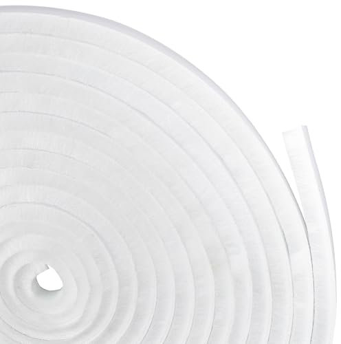 AOTUAO Joint Fenetre, 6 M(L) x 9mm(B) x 15mm(D) Joint Brosse Porte Coulissante, Joint Brosse Autocollant pour Adhésive Arrêt Air, Joint Brosse Porte Fenetre Lsolation Phonique - Blanc