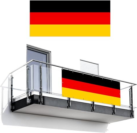 MuchoWow© Balkon Sichtschutz Einseitig 90x200 cm Groß PVC Terrassen Garten Windschutz ohne Bohren Wetterfest für Zaun Terrasse Sichtschutzmatte Outdoor Deko Deutsch - Flagge - Deutschland