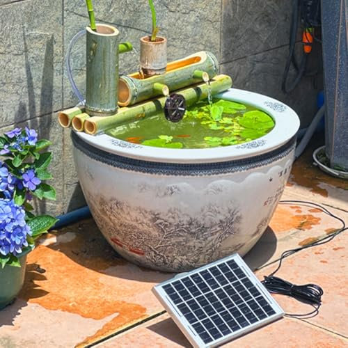 Fontaine d'eau solaire en Bambou de 14 Pouces, Fontaine d'eau solaire avec Pompe, décoration de Jardin Zen, fontaines d'extérieur en Bambou, pour pelouse d'arrière-Cour