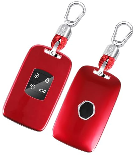 sdhiiolp Étui Carte Compatible Renault Dacia Clio Megane Espace 5 Kadjar Arkana Talisman Coque Clé Télécommande Coque de Protection pour clé de Voiture Étui pour Clés avec Porte clés 4 Boutons Rouge