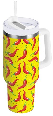 ZZXXB Chilli Pepper Insulated Stainless Steel Water Bottle with Handle and Straw Lid Double Walled Travel Mug 40 oz