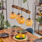 HOFSTEIN Pendelleuchte Basto, 4-flammige Hängelampe aus Metall/Holz/Bambus in Schwarz/Natur, Boho Hängeleuchte mit Bambusschirmen u. Holzbalken, Höhe max. 150cm, E27, Esszimmer, Wohnzimmer, Küche
