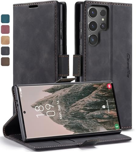U Ultimate24Style Premium Leder Flip Hülle für Samsung Galaxy S24 Ultra 5G – 360° Rundum-Schutz mit Kartenfächern, Magnetverschluss & Standfunktion – Schwarz, S24 Ultra