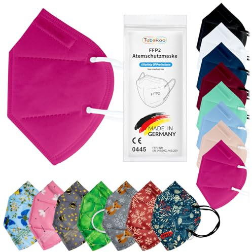 TubeRoo FFP2 Maske Pink Neonpink Rosa 50 Stück Masken aus Deutschland, Made in Germany, weiche runde Ohrschlaufen Bänder, Atemschutzmaske, Mundschutz, Schutzmaske, Staubmaske, Feinstaubmaske
