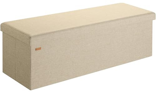 CASARIA® XL Linen Look Foldable Ottoman Chest Bench with Padded Footrest Footstool Lid | 115x40x40cm | 130 Litres | Decorative Shoe Storage Box | Lounge Bedroom Hallway Furniture | Beige/Cream