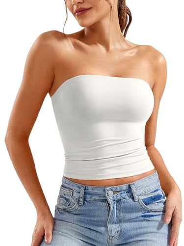 ZAAYO Top da donna a tubetto con spalle scoperte, Y2K, slim fit, crop, sexy, estivo, con doppia imbottitura