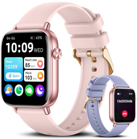 Smart Watch for Men and Women with Rose Gold Case, 1.83” Fitness Tracker - Answer/Make Calls, Heart Rate Monitor/Sleep Tracker/Pedometer, 100+ Sport Modes, Compatible with Android & iOS (2 Bands)