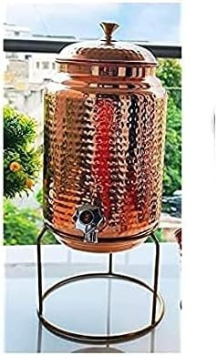 Handicraft Handloom Indian Handmade Hand Hammered Pure Copper Water Dispenser Pot 4 Liter Ayurveda Healing Water Storage Tank Copper Bottle Mug Pitcher With 2 Hammered Glasses