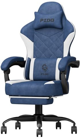 PZDO Gaming Chairs for Adults, Technical Fabric with Footrest, Gamer Chair with Height Adjustable 360° Swivel Seat, Ergonomic Computer Recliner Chair for Teens, 150 kg, Blue