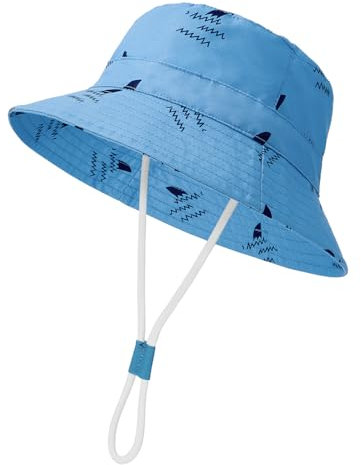 Century Star Sonnenhut Kinder UV Schutz Sonnenhut Baby Verstellbarem Bindebändern Atmungsaktiv Fischerhut Jungen Mädchen Blaue Haie 1-2 Jahre