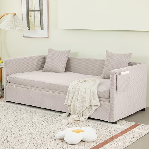 HOMYEDAMIC Schlafsofa, 2-Sitzer Sofa mit Schlaffunktion, Couch mit Kissen, für Wohnzimmer, Gästezimmer (Beige)