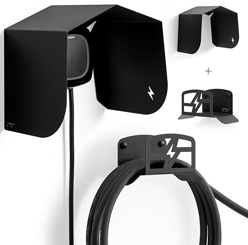 Electric Car Charger Cover, Roof, Protector, Awning, Accessory, Tent, Protection Kit, Shelter, Awning, Structure, Shed, Stand (Black Roof + Large EV Cable Holder)