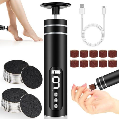 Lima Electrica Pies - 2 in 1 Lima Pies Electrica, Llimador de Durezas Electrico Lima Electrica uñas pies Durezas Set de Manicura y Pedicura Batería 1800MAH Pantalla LED Ajuste 9 Velocidades Recargable