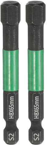 sourcing map 2pcs H8 Flat Hex Head Screwdriver Bit 8mm Metric Tip 1/4 Hex Shank 65mm (2.6) Long Magnetic Hexagonal Screw Drill Bit Wrench Black Phosphate S2 Steel Power Driver Socket