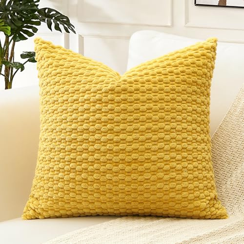 Artscope Kissenbezug Kordsamt Cord Körnig Zierkissenbezug 55x55 cm Geometrische Kissenhüllen Weiche Sofakissen Couchkissen für Sofa Schlafzimmer Wohnzimmer Büro Zuhause Dekorative 1er Set, Gelb