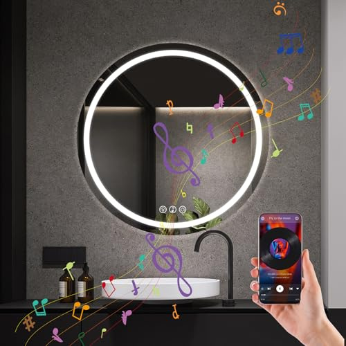 Simusi Specchio Bagno Rotondo 70cm LED, Vetro Temperato, 3 Luci Regolabili