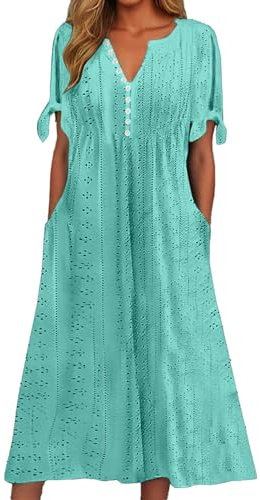Robe Lin Gaze De Coton en Made in Italy Trapeze Femme Longue Champetre Tunique Grande Taille Fluide Mi Chic Et Elegant Ete Été Chemise Boheme Fleurie Tailleur Qui Cache Le Ventre,Menthe Verte-C,XXL