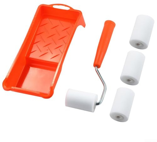 Besttoolifes 5,1 cm kleines Schaumstoff-Farbrollen-Set, hochdichte Schwammrollen, massiver Rahmen, Farbwanne und Liner, geeignet für Wände, Möbel, Ecken und Bastelarbeiten