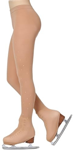 Sxiwei Collant Couvre-Patin Patinage Artistique Femme Collant avec Bloucle Pieds Strass