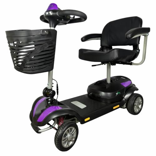 LuXe Mobility X200 Lite Lightweight Folding Mobility Scooter - Purple | Portable Boot Scooter with Airline Friendly Batteries | 4 MPH Travel Scooter for Adults and Seniors, Full Suspension