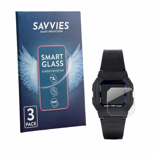 Savvies Schutzglas für Casio W-800H-1AVES | 3 Stück Transparenter Displayschutz Made in Germany Panzer Schutz Glas 9H Schutzfolie HD Klar Blasenfrei Einfache Montage