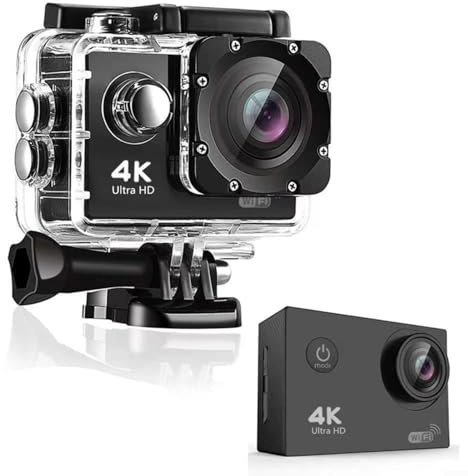 Entgoinggo 4K Ultra HD Waterproof Action Camera, With WiFi And Image Stabilisation, For Vlogging Cycling And Extreme Sports Adventures(Black+Remote)