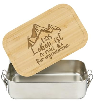 LIEBTASTISCH® Brotdose mit graviertem Bambusdeckel - Das Leben ist zu kurz für irgendwann - Vesperdose Geschenk Papa Büro Schule - Lunchbox