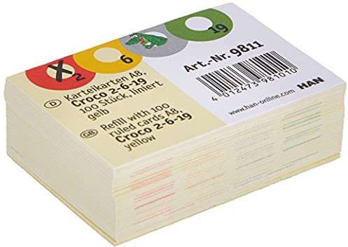 HAN Karteikarten CROCO 2-6-19 – 1 PACK à 100 STÜCK, Karteikarten liniert, 190 g/m², gelb, 9811